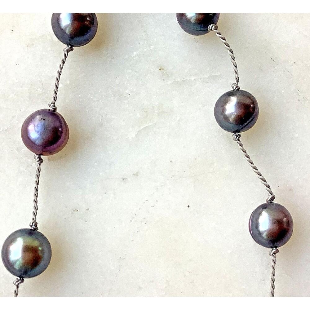 Vintage Peacock Pearls Necklace 6mm-7mm Sterling Silver 15'' Signed